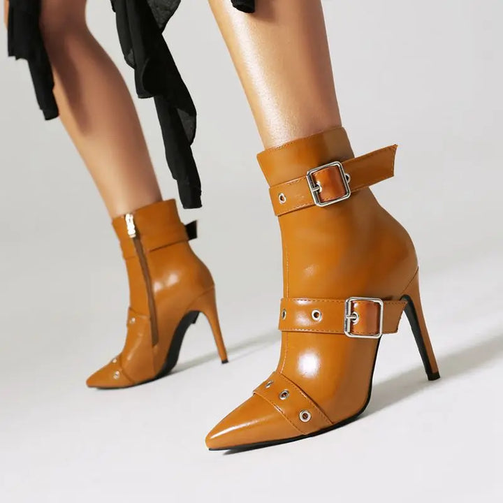 Vallentina Pointed Ankle-Strap Stiletto Boots