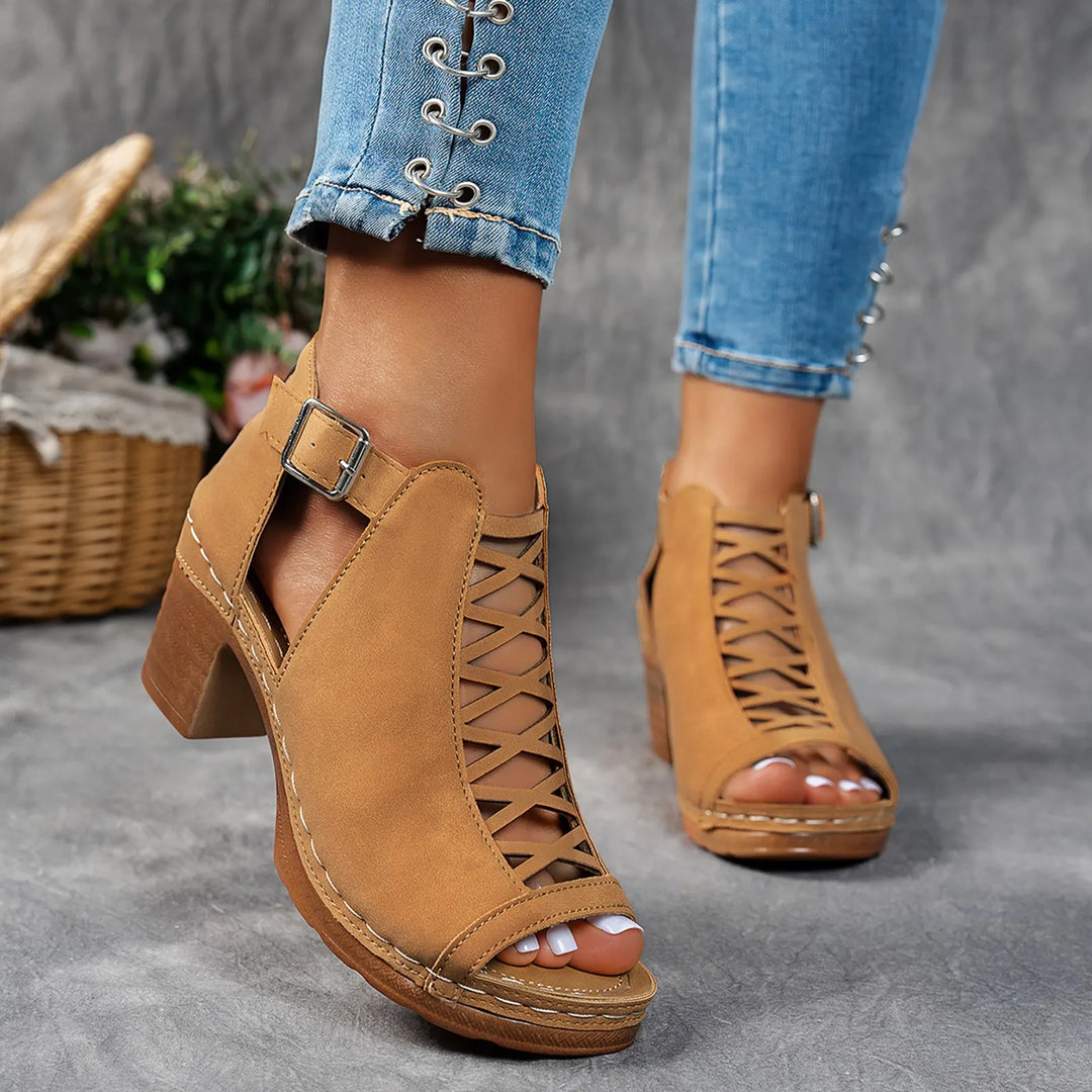 Cassandra Peep-Toe Chunky-Heeled Boots