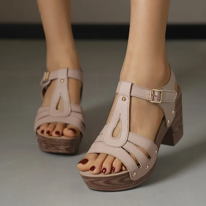 Dahlisse Wooden-Base Platform Sandals